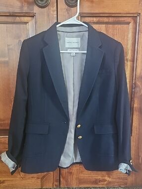 Banana Republic Navy Single-Breasted Wool Blazer with Gold Buttons